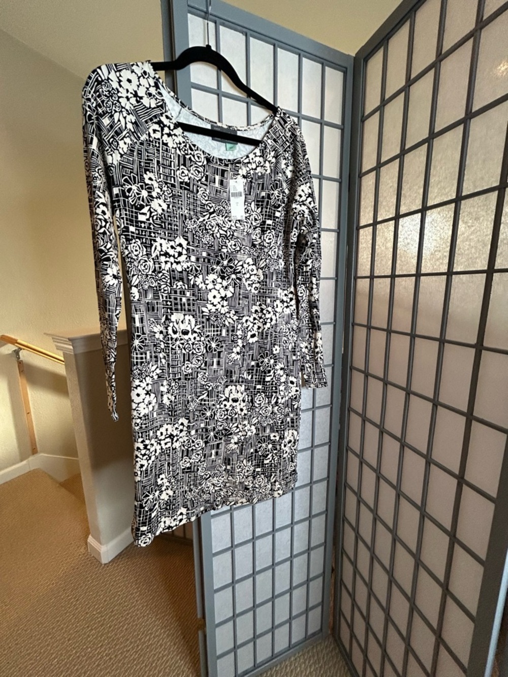 NWT Anthropologie Black & White Floral Geometric Long-Sleeve Dress